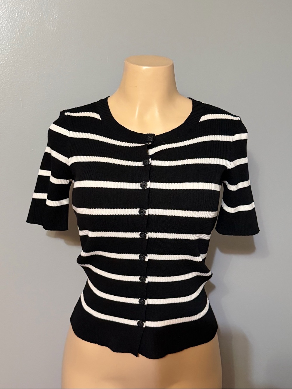 Workshop Black & White Striped Button-Front Top